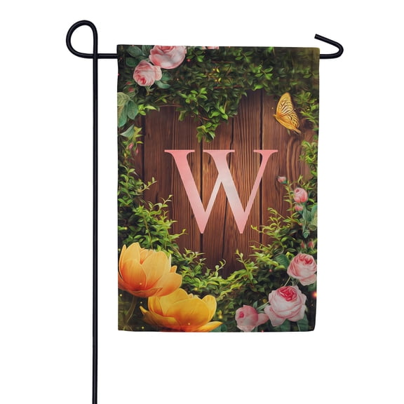 America Forever Spring Monogram Garden Flag Letter W 12.5 x 18 inches Double Sided Vertical Outdoor, Yard, Lawn, Seasonal Decorative Beautiful Flowers, Garden, Summer Butterfly Garden Flag