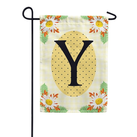 America Forever Spring Monogram Garden Flag Letter Y 12.5 x 18 inches Double Sided Vertical Outdoor, Yard, Lawn, Beautiful Bright Summer Flowers, Daisies, White Flowers, Polka Dots Garden Flag
