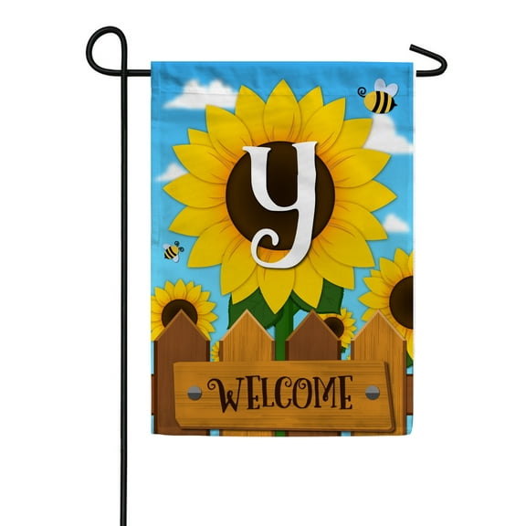 America Forever Spring Monogram Garden Flag Letter Y 12.5 x 18 inches Double Sided Vertical Outdoor, Yard, Lawn, Beautiful Bright Sunlowers, Floral Design, Honeybee, Summer Welcome Garden Flag