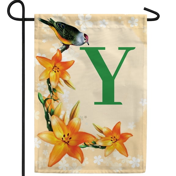 America Forever Spring Monogram Garden Flag Letter Y 12.5 x 18 inches Double Sided Vertical Outdoor, Yard, Lawn, Beautiful Floral Design, Lily, Small Summer Bird Garden Flag