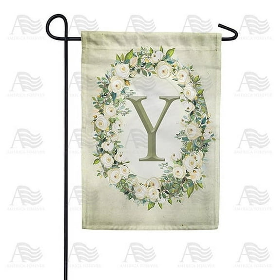 America Forever Spring Monogram Garden Flag Letter Y 12.5 x 18 inches Double Sided Vertical Outdoor, Yard, Lawn, Beautiful Floral Wreath, White Flowers, Rose, Summer Themed Garden Flag