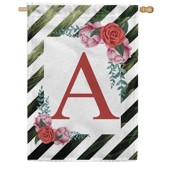 America Forever Spring Monogram House Flag Letter A 28 x 40 inches Double Sided Vertical Outdoor, Yard, Lawn, with Beautiful Spring Flowers, Floral Wreath, Rose, Summer Flowers House Flag