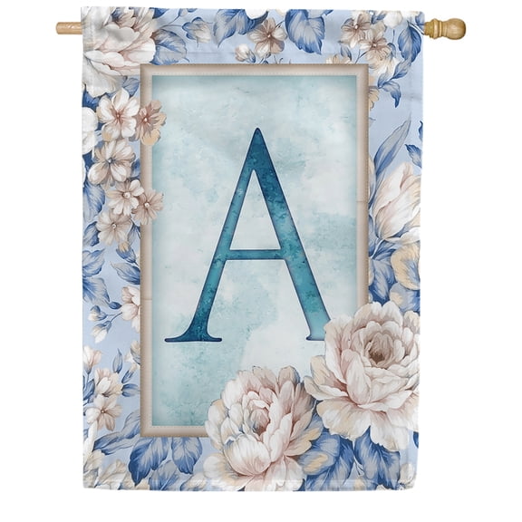 America Forever Spring Monogram House Flag Letter A 28 x 40 inches Double Sided Vertical Outdoor, Yard, Lawn, Seasonal Decorative Spring Floral Design, Pastel House Flag