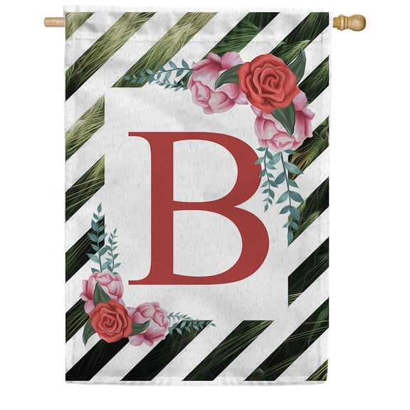 America Forever Spring Monogram House Flag Letter B 28 X 40 inches Double Sided Vertical Outdoor, Yard, Lawn, with Beautiful Spring Flowers, Floral Wreath, Rose, Summer Flowers House Flag