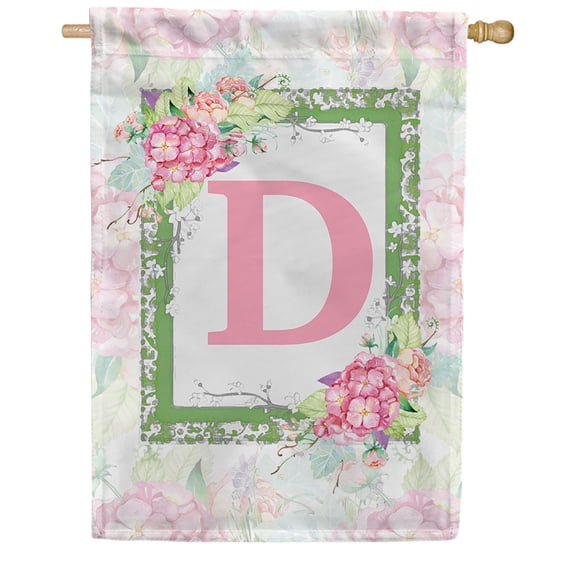 America Forever Spring Monogram House Flag Letter D 28 X 40 inches Double Sided Vertical Outdoor, Yard, Lawn, with Beautiful Spring Floral Design, Hydrangea, Summer Welcome House Flag