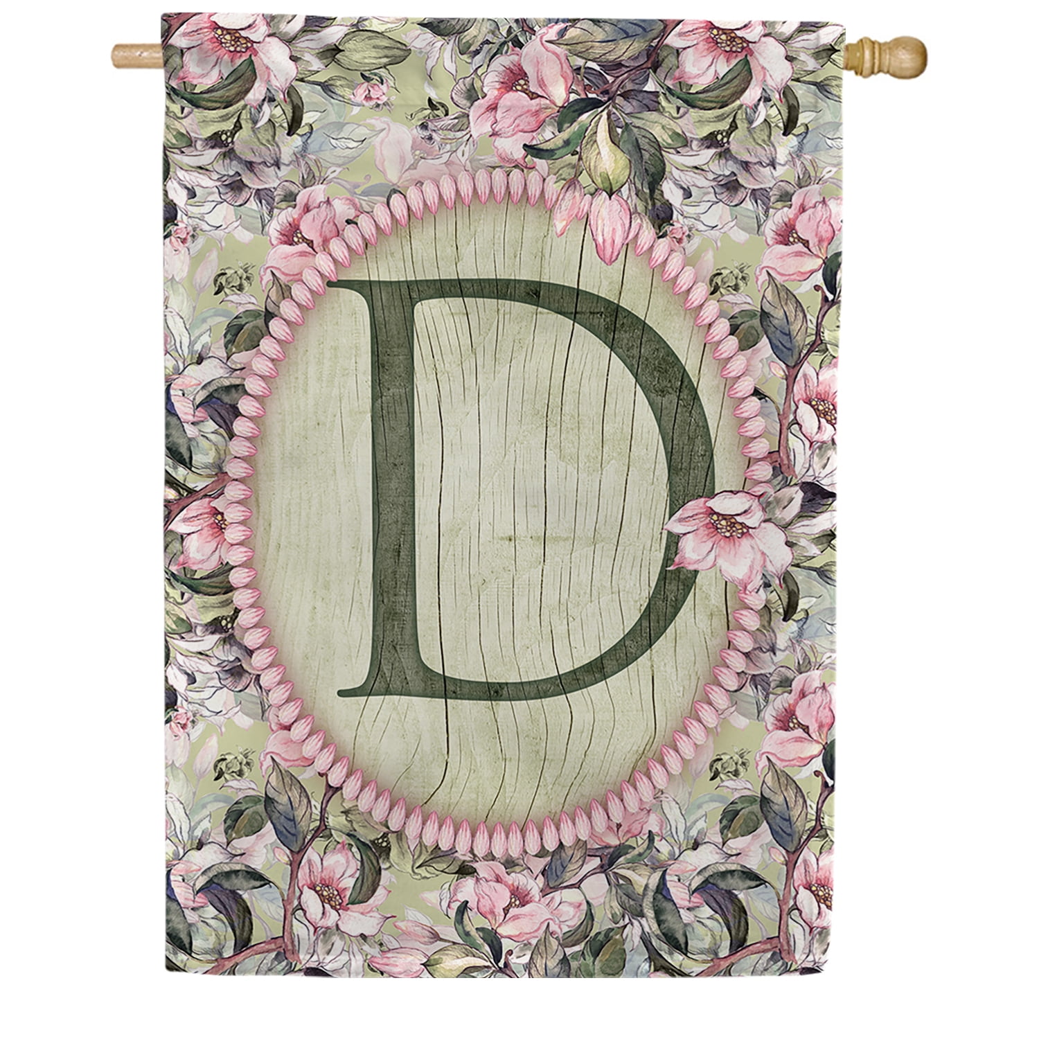 America Forever Spring Monogram House Flag Letter D 28 X 40 inches Double Sided Vertical Outdoor, Yard, Lawn, Spring Floral Design, Pink Flowers, Summer Farmhouse House Flag