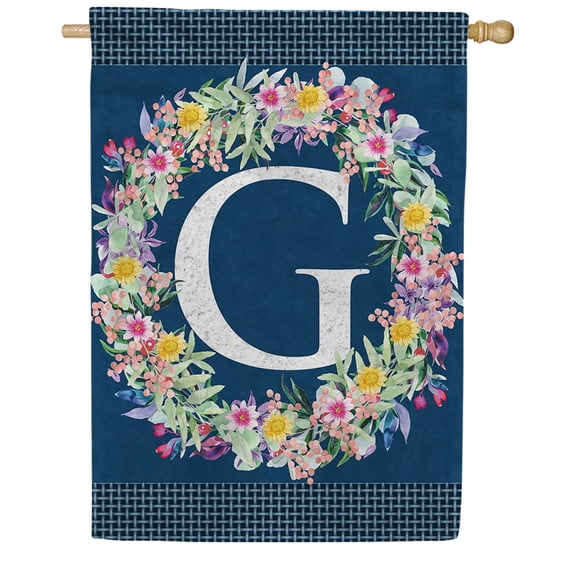 America Forever Spring Monogram House Flag Letter G 28 X 40 inches Double Sided Vertical Outdoor, Yard, Lawn, Beautiful Flowers, Floral Wreath, Summer Flower House Flag