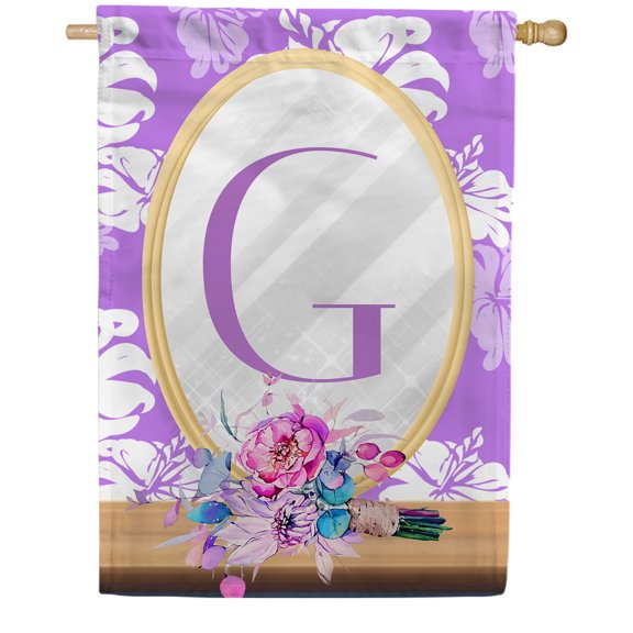 America Forever Spring Monogram House Flag Letter G 28 X 40 inches Double Sided Vertical Outdoor, Yard, Lawn, Spring Floral Design, White Flower, Summer Floral House Flag