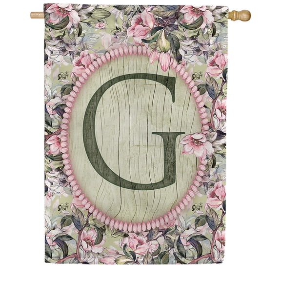 America Forever Spring Monogram House Flag Letter G 28 x 40 inches Double Sided Vertical Outdoor, Yard, Lawn, Spring Floral Design, Pink Flowers, Summer Farmhouse House Flag