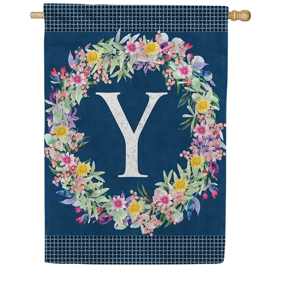 America Forever Spring Monogram House Flag Letter Y 28 X 40 inches Double Sided Vertical Outdoor, Yard, Lawn, Beautiful Flowers, Floral Wreath, Summer Flower House Flag