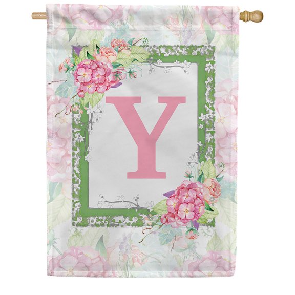 America Forever Spring Monogram House Flag Letter Y 28 X 40 inches Double Sided Vertical Outdoor, Yard, Lawn, with Beautiful Spring Floral Design, Hydrangea, Summer Welcome House Flag