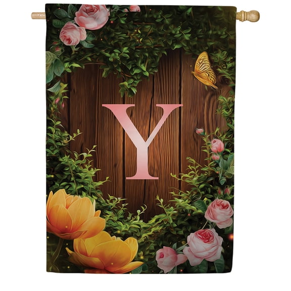 America Forever Spring Monogram House Flag Letter Y 28 X 40 inches Double Sided Vertical Outdoor, Yard, Lawn, Seasonal Decorative Spring Flowers, Garden, Summer Butterfly House Flag