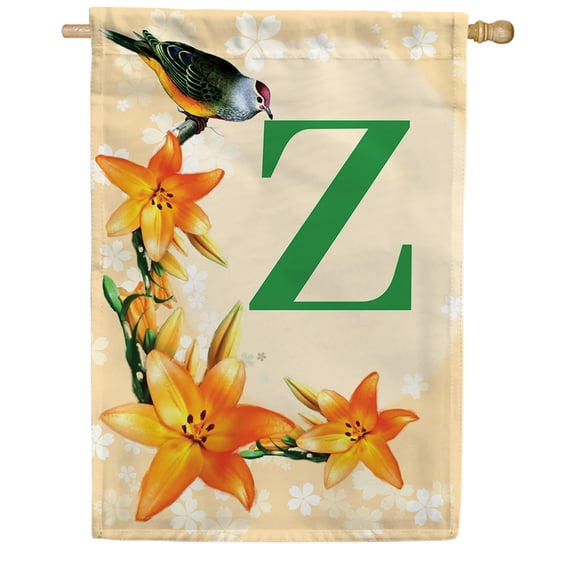 America Forever Spring Monogram House Flag Letter Z 28 X 40 inches Double Sided Vertical Outdoor, Yard, Lawn, Spring Floral Design, Lily, Small Summer Bird House Flag