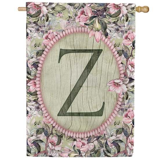 America Forever Spring Monogram House Flag Letter Z 28 X 40 inches Double Sided Vertical Outdoor, Yard, Lawn, Spring Floral Design, Pink Flowers, Summer Farmhouse House Flag
