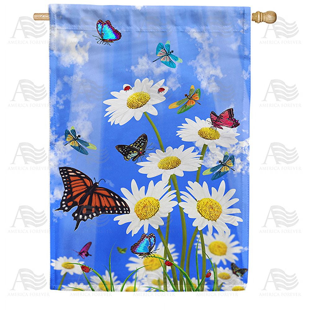 America Forever Spring has Sprung House Flag 28 x 40 inches Double Sided Butterfly, Dragonfly, Sunshine - Seasonal Yard Lawn Outdoor Decorative Spring Floral House Flag