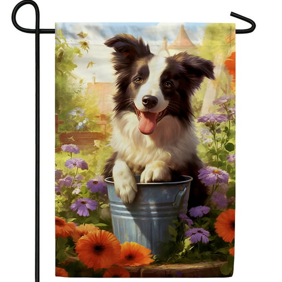 America Forever Spring Summer Border Collie Dog Garden Flag 12.5 x18 inch Double Sided Border Collie Puppy Floral Spring Garden Flag for Outdoor Dog Flag Yard Decoration