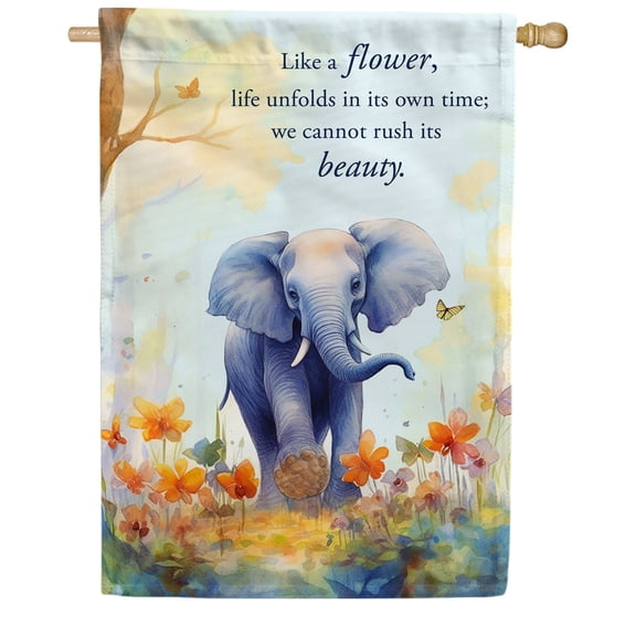 America Forever Spring Summer Elephant House Flag 28 x 40 inch Double Sided Beauty of Life Spring Summer Floral House Flag for Outdoor Elephant Flag Yard Decoration