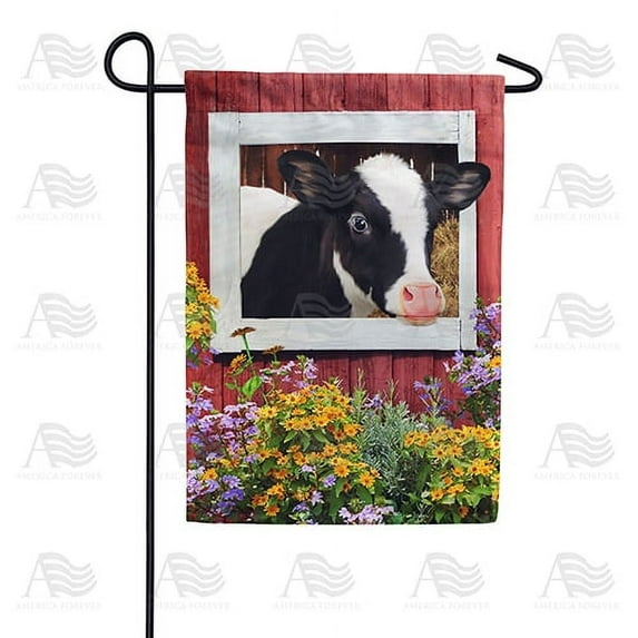 America Forever Spring Summer Holstein Cow Garden Flag Rustic Farmhouse Floral Barn 12.5 x 18 inch Double Sided Holiday Seasonal Yard Outdoor Decorative Flag