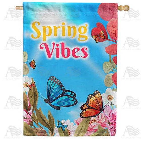 America Forever Spring Vibes House Flag 28 x 40 inches Double Sided Butterflies, Flowers, Cherry Blossom, Sunshine - Seasonal Yard Lawn Outdoor Decorative Spring is Here House Flag