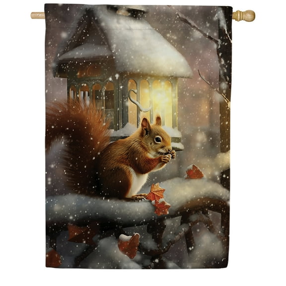 America Forever Squirrel Evening Snack Birdhouse Double Sided House Flag, 28 x 40 inch Wildlife Banner, Seasonal Outdoor Decor, Holiday Outside Decorations Yard