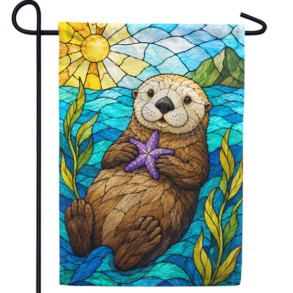 America Forever Stained Glass Sea Otter Garden Flag 12.5 x 18 Inch Double Sided, Cute Ocean Animal Starfish Kelp, Nautical Beach Summer Outdoor Decor