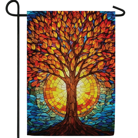 America Forever Stained Glass Tree Garden Flag, 12.5 x 18 inches Double Sided, Vibrant Fall Tree with Sun, Tree of Life, Autumn Seasonal Outdoor Flags for Yard, Lawn, and Garden