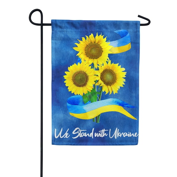 America Forever We Stand with Ukraine Sunflower Garden Flag 12.5x18 inch Double Sided Outdoor Yard Decorative Support Ukraine Blue Yellow National Ukranian Flag