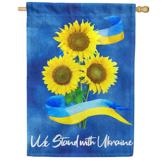 America Forever We Stand with Ukraine Sunflower House Flag 28x40 inch Double Sided Outdoor Yard Decorative Support Ukraine Blue Yellow National Ukranian Flag