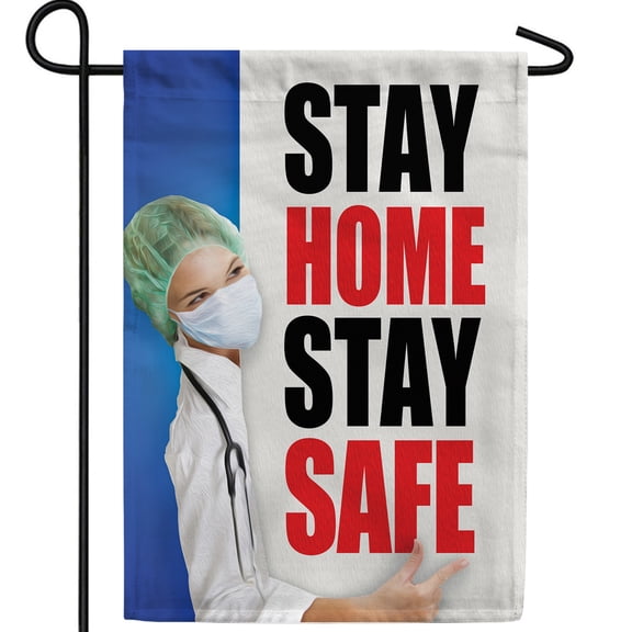 America Forever Stay Home Stay Safe Garden Flag, 12.5 x 18 inch Double Sided, Nurse Doctor Flag, Healthcare Hero Banner, Pandemic Safety Decor, Medical Yard Flag