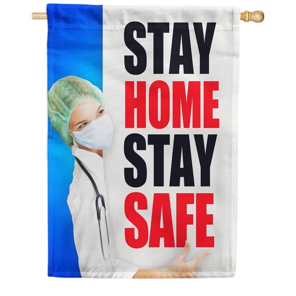 America Forever Stay Home Stay Safe House Flag, 28 x 40 inch Double Sided, Nurse Doctor Flag, Healthcare Hero Banner, Pandemic Safety Decor, Medical Yard Flag