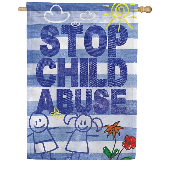 America Forever Stop Child Abuse House Flag, 28 x 40 inch Double Sided, Child Protection Awareness Flag, Blue Ribbon Cause, Child Safety Support, Prevention Education Yard Decor