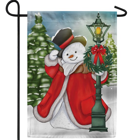 America Forever Stylish Snowman Lamp Post Garden Flag, 12.5 x 18 inch Double Sided, Dapper Snowman Banner, Red Coat Top Hat Outdoor Decor, Winter Yard Decorations, Elegant Holiday Design
