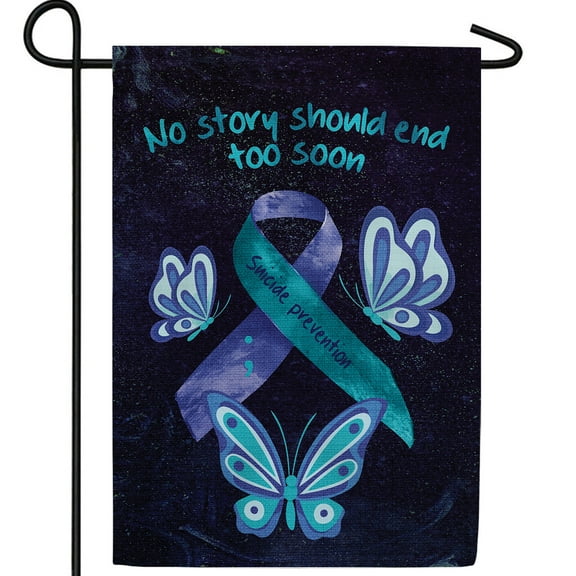 America Forever Suicide Prevention Garden Flag, 12.5 x 18 inch Double Sided, Mental Health Awareness Flag, Teal Ribbon Flag, No Story Should End Too Soon, Butterfly Support Yard Decor