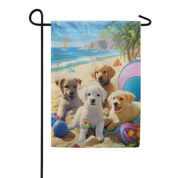 America Forever Summer Beach Dogs Garden Flag 12.5 x 18 inch Double Sided Puppy Tropical Beach Fun Dog Days of Summer Surfing Nautical Coastal Yard Outdoor Decor