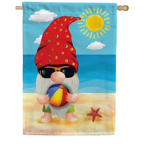 America Forever Summer Beach Gnome House Flag 28 x 40 inch Tropical Vacation Fun in the Sun Hello Sunshine Ocean Coastal Nautical Yard Outdoor Decorative Flag