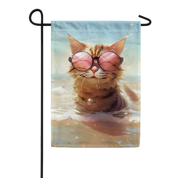 America Forever Summer Cat Garden Flag 12.5 x 18 inch Double Sided Tropical Beach Fun Cute Kitten with Sunglasses Coastal Outdoor Yard Decoration