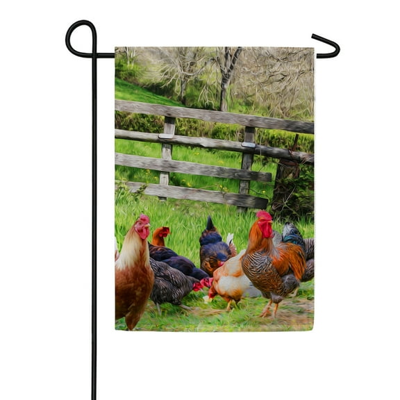 America Forever Summer Farm Chicken Garden Flag 12.5 x 18 inches Fresh Rooster Flock of Chicken Double Sided Seasonal Country Farmhouse Poultry Yard Outdoor Decorative Rustic Garden Flag