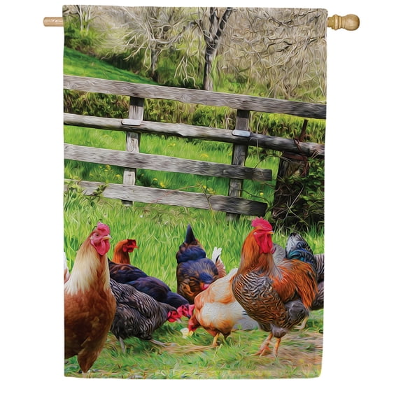America Forever Summer Farm Chicken House Flag 28 x 40 inches Fresh Rooster Flock of Chicken Double Sided Seasonal Country Farmhouse Poultry Yard Outdoor Decorative Rustic House Flag