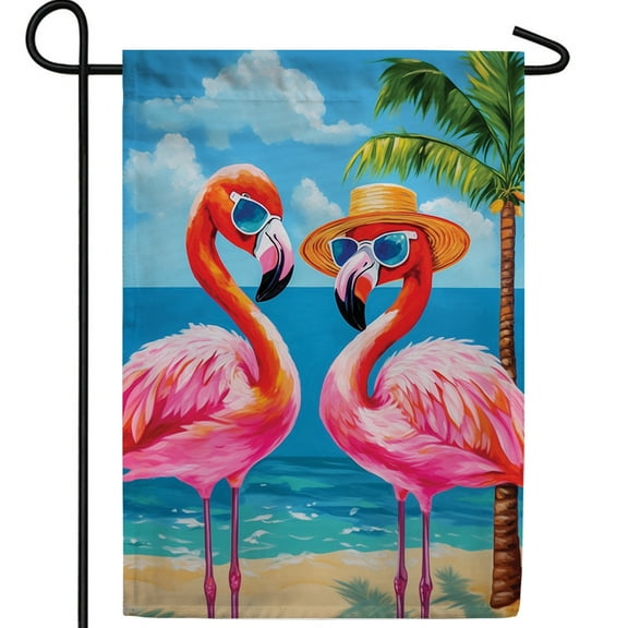 America Forever Summer Flamingo Garden Flag 12.5 x 18 inch Double Sided Welcome Hawaiian Sea Beach Tropical Palm Trees Pink Flamingo Coastal Yard Outdoor Decor