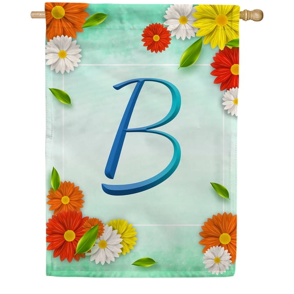 America Forever Summer Floral Monogram House Flag Letter B 28 x 40 inches Cosmos Yellow Red White Spring Flower Double Sided Vertical Outdoor Yard Lawn Decorative Seasonal Summertime House Flag