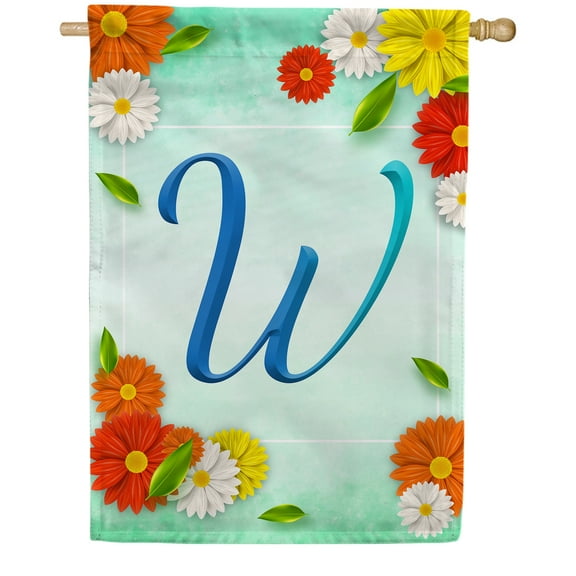 America Forever Summer Floral Monogram House Flag Letter W 28 x 40 inches Cosmos Yellow Red White Spring Flower Double Sided Vertical Outdoor Yard Lawn Decorative Seasonal Summertime House Flag