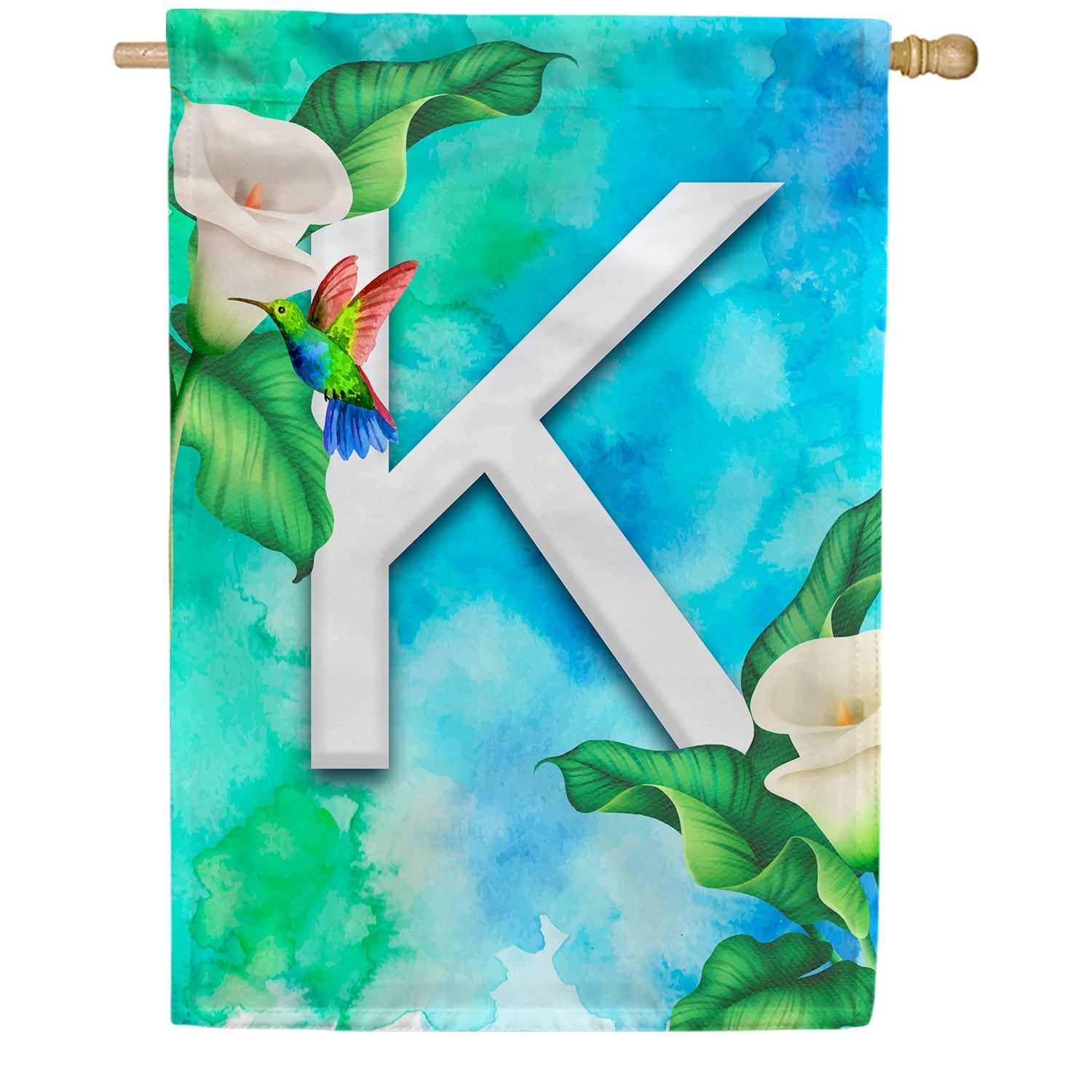 America Forever Summer Flowers Birds Monogram House Flag Letter K 28 x 40 inches Hummingbird Calla Lily Spring Floral Double Sided Vertical Outdoor Yard Lawn Decorative White Floral House Flag
