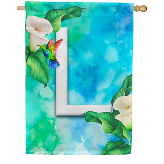 America Forever Summer Flowers Birds Monogram House Flag Letter L 28 x 40 inches Hummingbird Calla Lily Spring Floral Double Sided Vertical Outdoor Yard Lawn Decorative White Floral House Flag