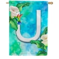 thumbnail image 1 of America Forever Summer Flowers Birds Monogram House Flag Letter U 28 x 40 inches Hummingbird Calla Lily Spring Floral Double Sided Vertical Outdoor Yard Lawn Decorative White Floral House Flag, 1 of 5