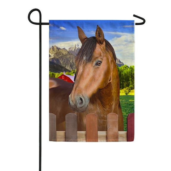 America Forever Summer Horse Garden Flag 12.5 x 18 inches Country Llife Rustic Farm Animals Equestrian Double Sided Seasonal Red Barn Yard Outdoor Decorative Mountain Garden Flag