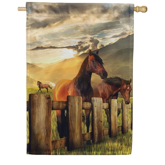 America Forever Summer Horse House Flag 28 x 40 inches Brown Horse Country Wild Life Farm Animals Pasture Double Sided Seasonal Yard Outdoor Decorative Flag