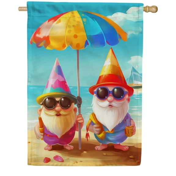 America Forever Summer House Flag with Gnomes on Beach 28 x 40 inch Double Sided Tropical Beach Fun Coastal Sea Yard Outside Decoration