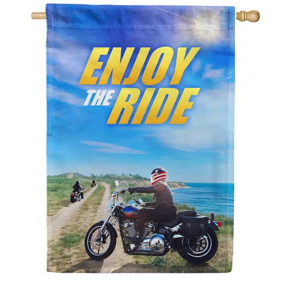 America Forever Summer Motorcycle House Flag 28 x 40 inches Summer Bike Enjoy The Ride Adventure Sports Double Sided Seasonal Yard Outdoor Decorative Coastal Flag