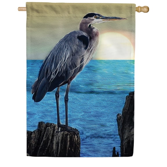 America Forever Summer Seabird Heron House Flag 28 x 40 inches Coastal Seabird Ocean Sunset Nautical Double Sided Seasonal Yard Outdoor Decorative Tropical House Flag