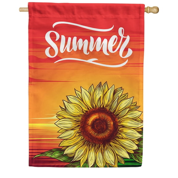 America Forever Summer Sunflower Orange House Flag 28 x 40 inches Hello Summer Sunset Yellow Floral Red Hue Double Sided Seasonal Yard Outdoor Decorative Floral House Flag